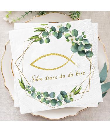 20 pieces napkins fish eucalyptus green nice that you are there |3 LAGID PAPER SPTICATIONS FOR BUFT Communion Confirmation Young Girls |Table decoration for babyparty |Vintage disposable white Napkins Fisch20