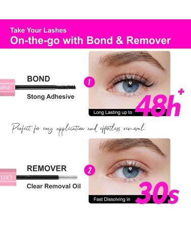 CAELYMINE Lash Bond & Remover: Cluster Lash Glue for Sensitive Eyes, Strong 48-Hour Hold, Waterproof, Latex-Free with Rose Extract - DIY Eyelash Extension Kit - Buy Online on SooperMarket.com