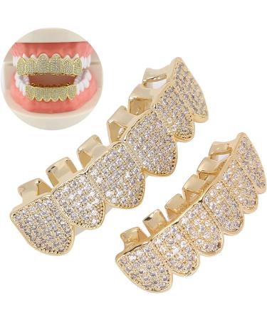 Diamond Teeth Grillz Cold Plated Copper Grills for Your Teeth Reusable Vampire Teeth for Kids Men Women Teeth Decoration for Halloween Party Hip Hop Music Concerts Birthday(gold) - Buy Online on SooperMarket.com