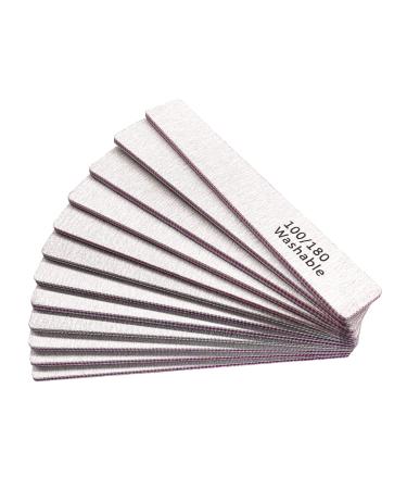 Nail File 12 PCS Professional Reusable 100/180 Grit Double Sides Washable Nail File Manicure Tools for Poly Nail Extension Gel and Acrylic Nails Tools Suit for Home Salon