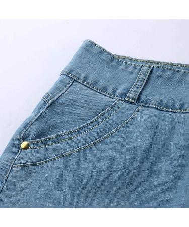 Sanahy Women's High Waist A-Line Denim Skirt | Front Button, Knee Length Fishtail Style | XL Light Blue - Buy Online on SooperMarket.com