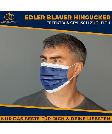 Charlemain 50x Medical Face Masks - EN 14683 Type IIR BFE 99.9% 3-Layer Latex-Free Navy Blue Made in Germany - One-Way Mouth-Nose Protection - Buy Online on SooperMarket.com