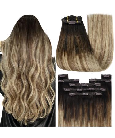 Youngsee real hair Extensions clip balayage 30 cm clip in extensions real hair smooth dark brown ombre light blonde clip in extensions balayage blonde extend clip in balayage short 80g #2/6/24 30 cm (7PCs) 1-clip-2- #2/6/24