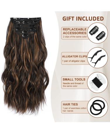 Fliace Clip in Hair Extensions 20 6pcs Dark Brown Balayage Highlights - Natural Blend Hairpieces - Buy Online on SooperMarket.com