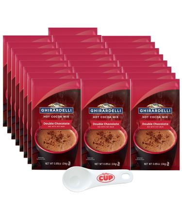Ghirardelli Double Chocolate Hot Cocoa Mix, 0.85 oz Packets (Pack of 25) with By The Cup Cocoa Scoop
