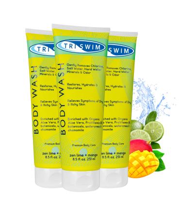 TRISWIM - Chlorine Removal Body Wash After Swim Care Shower Gel Moisturising Anti-Chlorine Vegan Shower Gel For Swimmers Intensive Hydration Body Wash For Women & Men Lime & Mango (3x251ml)