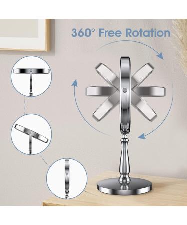 Zelaxy 8 Large Makeup Vanity Mirror | Double Sided 1X 10X Magnification | 360 Swivel Round Mirror with Stand | High Definition | Chrome Finish | Silver - Buy Online on SooperMarket.com
