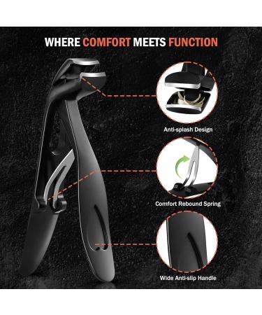 BEZOX Angled Head Nail Clippers for Seniors - Premium Steel Toenail Clipper with Catcher (Black) - Buy Online on SooperMarket.com