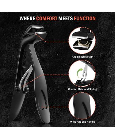 BEZOX Angled Head Nail Clippers for Seniors | Ergonomic Toenail Cutter for Thick Nails | Premium Steel Trimmer with Catcher | Black Small Sand Black - Buy Online on SooperMarket.com