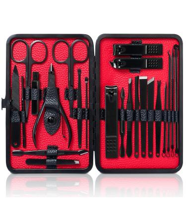Jupeli manicure set 23 partial nail set men nail scissors set nail care set nailetui men nail -knobs stainless steel portable care tools made of black leather for trip (black red)