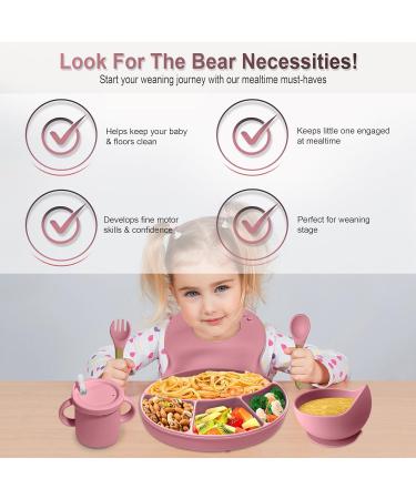 Silicone Baby Weaning Set - Divided Suction Plate, Bowl, and Sippy Cup - Pink - Buy Online on SooperMarket.com