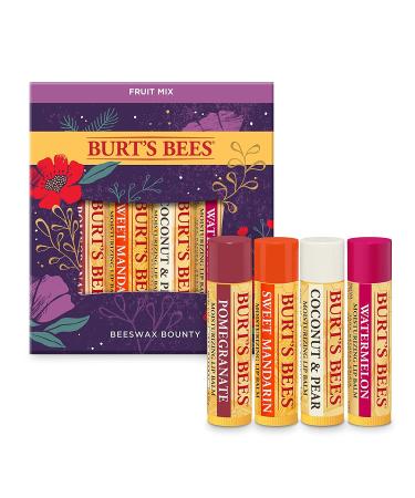 Burt's Bees Holiday Gift: 4 Lip Balm Stocking Stuffer Set - Beeswax Fruit Collection (Pomegranate, Sweet Mandarin, Coconut & Pear, Watermelon) - 4pk - Buy Online on SooperMarket.com