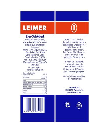 Buy Leimer Eiersch berl (1 x 50 g) - Authentic Austrian Egg Noodle Pasta | International Shipping Available - Buy Online on SooperMarket.com
