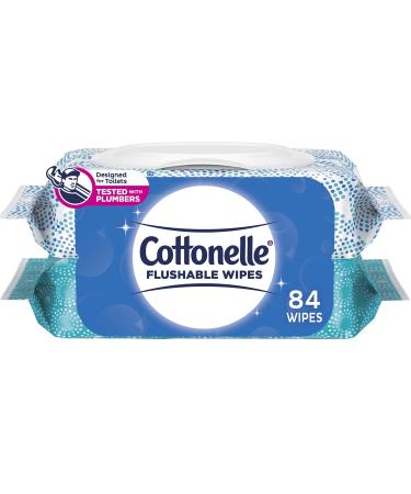 Cottonelle Flushable Wet Wipes for Adults 2 Flip-Top Packs 42 Wipes per Pack (84 Wipes Total)