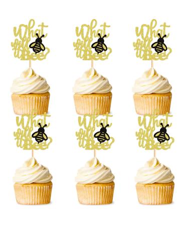 Cyodoos 24Pcs Bee Cupcake Toppers What Will It Bee Cake Decorations for Bee Theme Baby Shower Kids Boys Girls Birthday Party Decoration Supplies Bee5