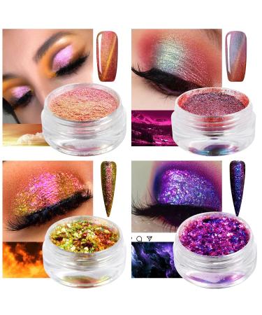 Multichrome Loose Glitter Eyeshadow Set with Brushes and Fixer - Holographic Sparkle and Duochrome Effects - Buy Online on SooperMarket.com
