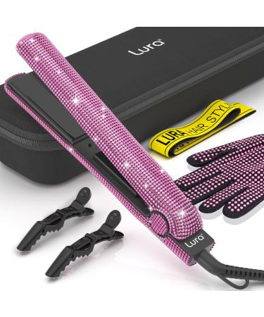 250-500 F Flat Iron for Black Women Hair Rhinestones Hair Straightener for Black Hair Bling Diamond Dual Voltage Straightener for 4c Hair Salon High Heat 500 F Flat Iron Hair Straightener Red
