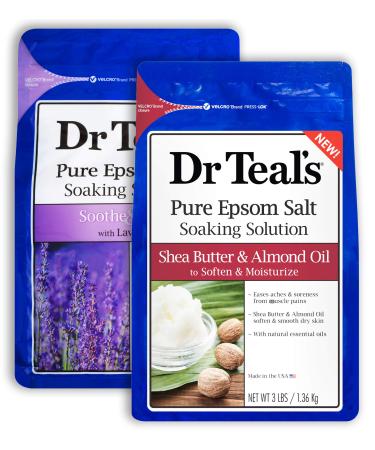 Dr Teal's Epsom Salt Bath Combo Pack (6 lbs Total) Soothe & Sleep with Lavender and Soften & Moisturize with Shea Butter & Almond Oil
