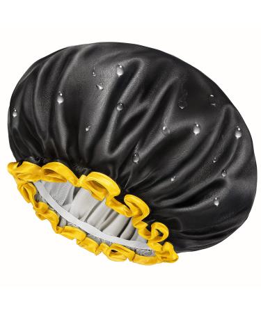 Mikimini Extra Large Black Shower Hoods (2-Pack) for Men & Women - Waterproof Thick Braids Reusable XL Bathroom Hair Protection with Bright Yellow Edge - Buy Online on SooperMarket.com