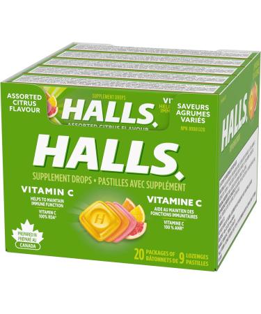 Halls Vitamin C Assorted Citrus Cough Drops 9 count 20 Packs Cough Drops Vitamin C 180 count (Pack of 1) - Buy Online on SooperMarket.com