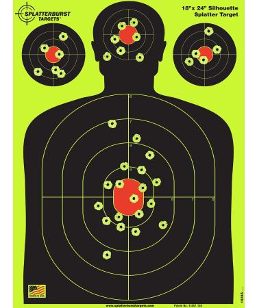 Splatterburst Targets - 18 x 24 inch - Silhouette Splatter Target - Easily See Your Shots Burst Bright Fluorescent Yellow Upon Impact - Made in USA 25 pack