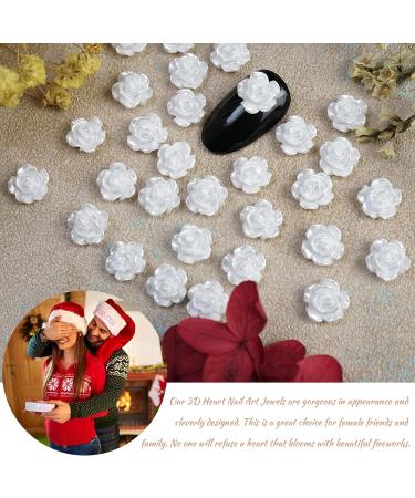 3D Flower Nail Charms 200 Pcs White Acrylic Camellia Rose Flower Nail Art Charms Nail Rhinestones Gems Nail Accessories for DIY Nail Art Design Jewelry Making (White) - Buy Online on SooperMarket.com