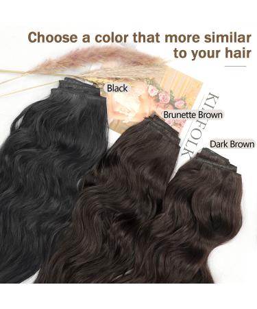 KooKaStyle Long Wavy Clip-In Synthetic Hair Extensions 20 Inch Black - 4PCS Thick Double Weft Hairpieces for Women - Buy Online on SooperMarket.com