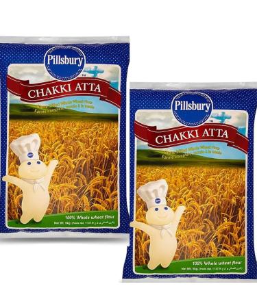Pillsbury Chakki Fresh Atta | 100% Pure and Natural | Full of Fibre | Make Rotis & Chappatis | Traditional Indian Flour | Nutritious | Healthy | Vegetarian | 5 KG Bag (Pack of 2)