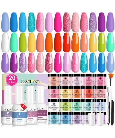 Saviland 29 Pcs Dip Powder Nail Kit - 20 Colors Dip Powder Set All Season Dip Powder Kit System & 15ml Liquid Set with Base Top Coat Activator Brush Saver for Nail Beginners and Professionals, Ideal Gift for Ladies 1-Gun a