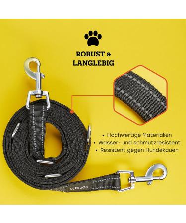 Buy Vitazoo 3m Dog Leash - Adjustable Nylon Graphite Leash with Carabiners for All Dog Sizes - Reflective Black Guide Leash - Buy Online on SooperMarket.com