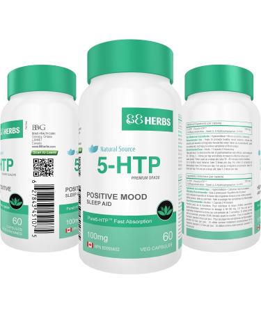 5-HTP - Pharmaceutical Grade Purity - All Natural Source - Quick Release - No Magnesium Stearate - 100mg (per cap) - 60 Vegetarian Caps - Buy Online on SooperMarket.com