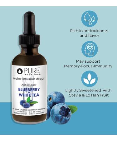 Pure Inventions Blueberry & White Tea Infusion Drops - 60 Servings, 2oz - No Sugar or Artificial Sweeteners - Buy Online on SooperMarket.com