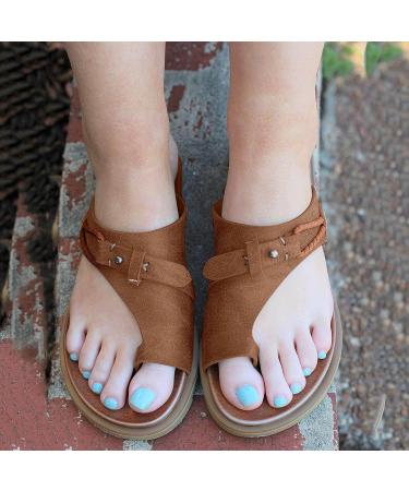 Evzosrz Women's Orthopedic Ring Toe Sandals - Brown, Size 9 | Casual Summer Beach Retro Orthotic Slides - Buy Online on SooperMarket.com