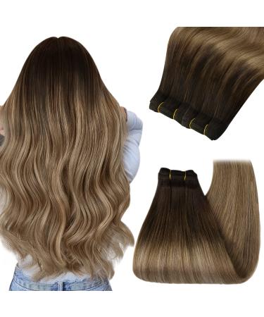 Youngsee real hair brushing balayage brushing extensions real hair 55cm dressing real hair to take a weaven hair bundle real hair weft hair extensions brown balayage blond hair clamps 100g #4/10/16 55 cm 2-eating- #4/10/16