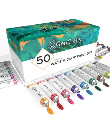 GenCrafts Watercolor Paint - Set of 50 Premium Vibrant Colors - (12 ml 0.406 oz.) - Quality Non Toxic Pigment Paints for Paper Canvas Crafts and More 0.40 Fl Oz (Pack of 50)