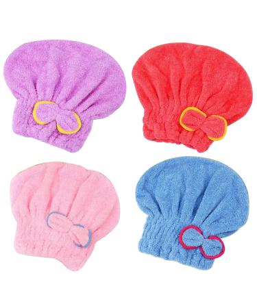 Hair Drying Cap 4PCS Super Absorbent Hair Towel Cap Quick Drying Microfiber Elastic Hair Towel Wrap for Women for Women Adults Girls Hair Towel Wrap for Women