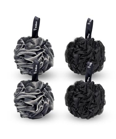 Bathing Sponges 4 Pieces Black Shower Puff Loofah Poufs for Adults Body Shower Exfoliating Scrub 1 count (Pack of 4)