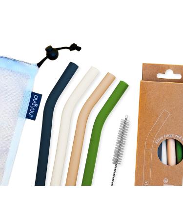 Platinum Silicone Straws, 14 inch Extra Long & Wide for Boba & Smoothies, For Stanley 40 oz Cups, Reduce Tumbler & More | Soft Reusable Straws with Breathable Transport Case & Brush by purifyou Set of 4