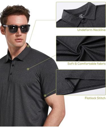 TelaLeo Men's Polo Shirts 5-Pack - Quick Dry Short Sleeve Golf T Shirt - Moisture Wicking - Black/Grey/Green/Blue - Large - Buy Online on SooperMarket.com