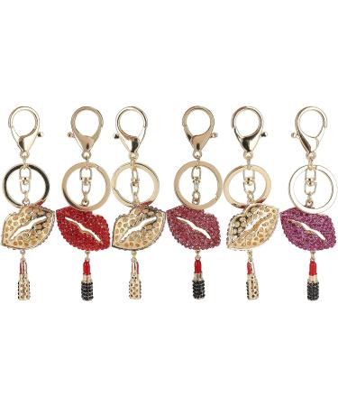 2Pcs Sparkling Lips & Lipstick Keychain Set - Red Bling Charm for Keys, Purse, Bags - Buy Online on SooperMarket.com