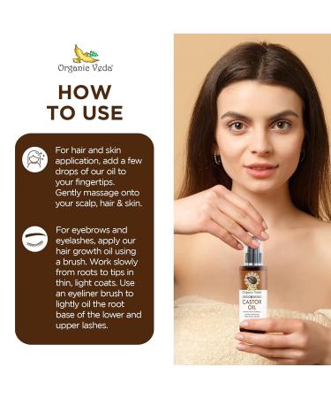 Organic Veda Pure Castor Oil - 100% Organic Cold Pressed Virgin Oil for Hair Skin Eyebrows & Nails - No Additives - 100 mL - Buy Online on SooperMarket.com