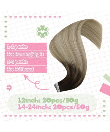 Youngsee Balayage Tape In Extensions - Real Brown Remy Hair 50cm 20pcs #4/14/60 - Invisible Skin Weft for Effortless Volume - Buy Online on SooperMarket.com