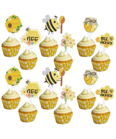 12Pcs Bumble Bee Cupcake Toppers Bee Honeycomb Sunflower Shape Cupcake Picks Decorations for Kids Girls Birthday Baby Shower Honey Bee Themed Party Supplies Cake Decor Bee Day