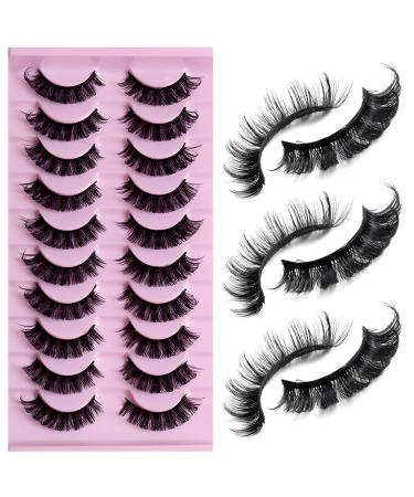 LuckForever 10 Pairs False Eyelashes Russian Strip Eye Lashes Wispy False Lash Fluffy Eyelash Extension Natural Look D Curly Volume Fake Eyelashes Reusable Eyelash Pack for Women Girls Russian Strip--26