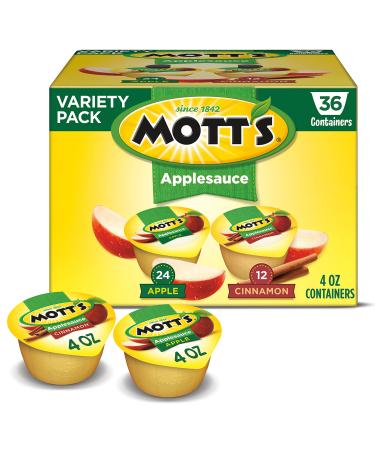 Mott's Apple & Cinnamon Variety Pack Applesauce, 4 Ounce Cup, Pack of 36 Variety Pack 4 Ounce (Pack of 36)