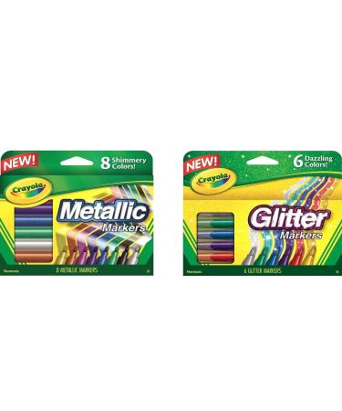 Crayola Metallic Markers 8 Count, Glitter Markers 6 Count, Combo Pack Bundle