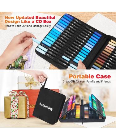 Eglyenlky 100 Colors Dual Brush Pens Markers for Adult Coloring - Fine Tip and Brush Tip, Ideal for Drawing, Calligraphy, Sketching - Black Set - Buy Online on SooperMarket.com
