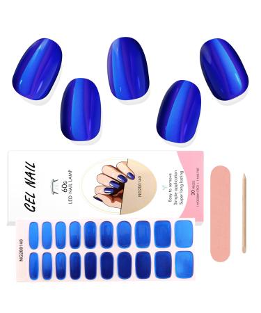 Kalolary Blue Gel Nail Strips Blue Chrome Full Wrap Gel Nail Polish Stickers Metallic Mirror Effect Nail Wrap Long Lasting Salon Quality Nail File & Wood Stick(UV/LED Lamp Required) Chrome Blue