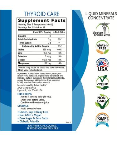 Eniva Health Thyroid Support Supplement - Liquid Ionic Iodine (16oz) for Metabolism, Energy & Focus | Vegan, Non-GMO with Fast Results - Buy Online on SooperMarket.com