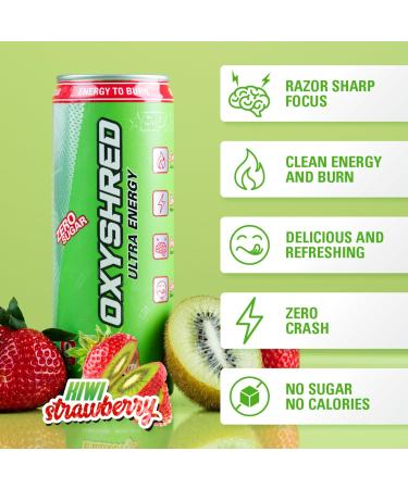 EHP Labs OxyShred Healthy Energy Drink - Zero Sugar Zero Carbs Kiwi Strawberry 12-Pack with Amino Acids & Green Tea Extract - Buy Online on SooperMarket.com